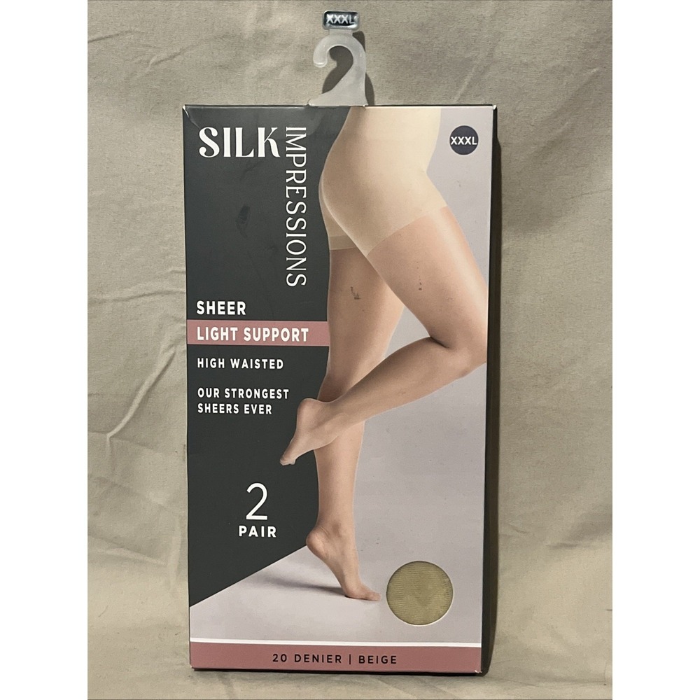 Silk Impressions Pantyhose 2 Pack XXXL Beige 30 Denier Medium Support Sheer